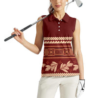 Red Samoa Siapo Teuila Flowers Women Sleeveless Polo Shirt LT14 - Polynesian Pride