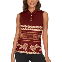 Red Samoa Siapo Teuila Flowers Women Sleeveless Polo Shirt LT14 - Polynesian Pride