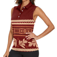 Red Samoa Siapo Teuila Flowers Women Sleeveless Polo Shirt LT14 - Polynesian Pride