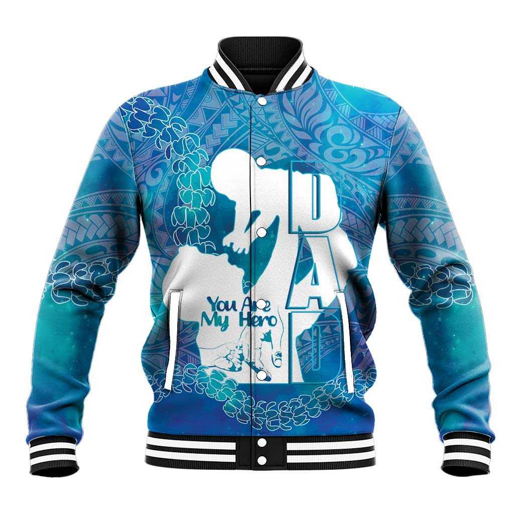 Turquoise Polynesia Father's Day Baseball Jacket Dad You Are My Hero LT14 Unisex Turquoise - Polynesian Pride