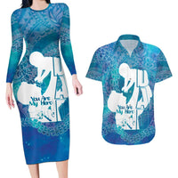 Turquoise Polynesia Father's Day Couples Matching Long Sleeve Bodycon Dress and Hawaiian Shirt Dad You Are My Hero LT14 Turquoise - Polynesian Pride
