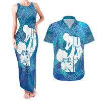 Turquoise Polynesia Father's Day Couples Matching Tank Maxi Dress and Hawaiian Shirt Dad You Are My Hero LT14 Turquoise - Polynesian Pride