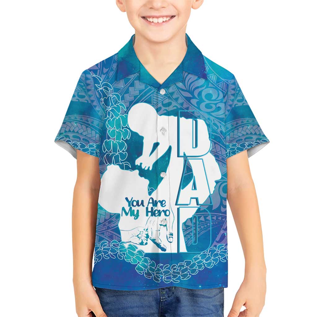 Turquoise Polynesia Father's Day Family Matching Long Sleeve Bodycon Dress and Hawaiian Shirt Dad You Are My Hero LT14 Son's Shirt Turquoise - Polynesian Pride
