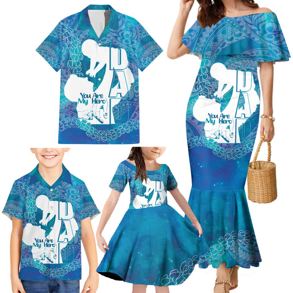 Turquoise Polynesia Father's Day Family Matching Mermaid Dress and Hawaiian Shirt Dad You Are My Hero LT14 - Polynesian Pride