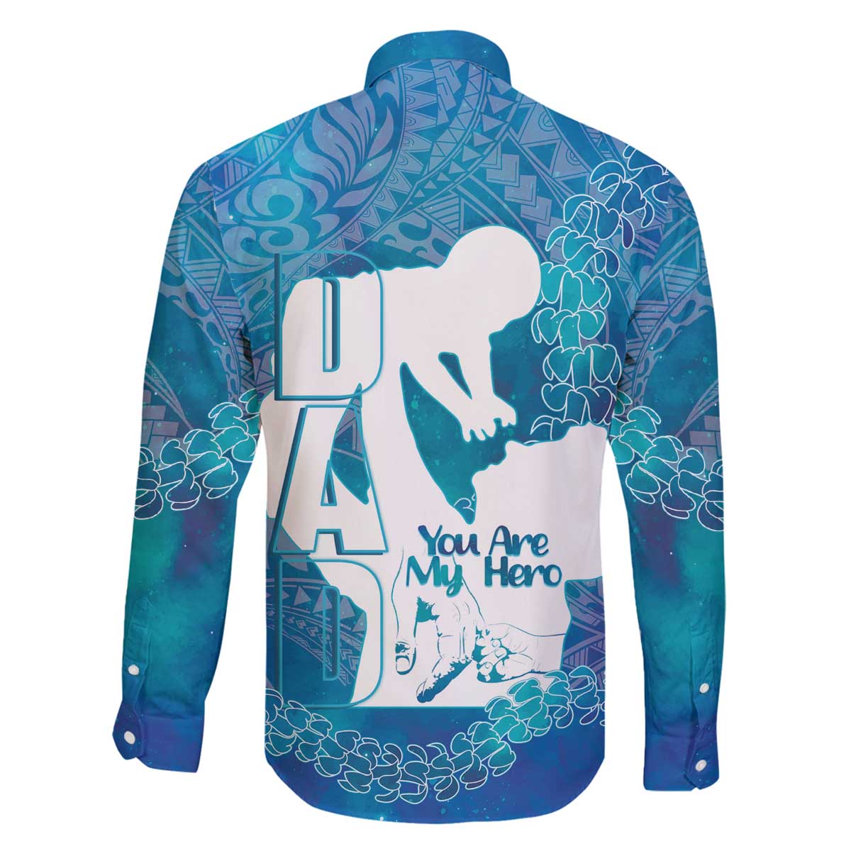 Turquoise Polynesia Father's Day Family Matching Off The Shoulder Long Sleeve Dress and Hawaiian Shirt Dad You Are My Hero