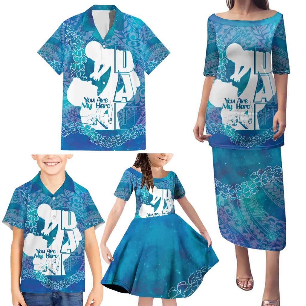 Turquoise Polynesia Father's Day Family Matching Puletasi and Hawaiian Shirt Dad You Are My Hero LT14 - Polynesian Pride