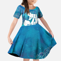 Turquoise Polynesia Father's Day Family Matching Short Sleeve Bodycon Dress and Hawaiian Shirt Dad You Are My Hero LT14 Daughter's Dress Turquoise - Polynesian Pride