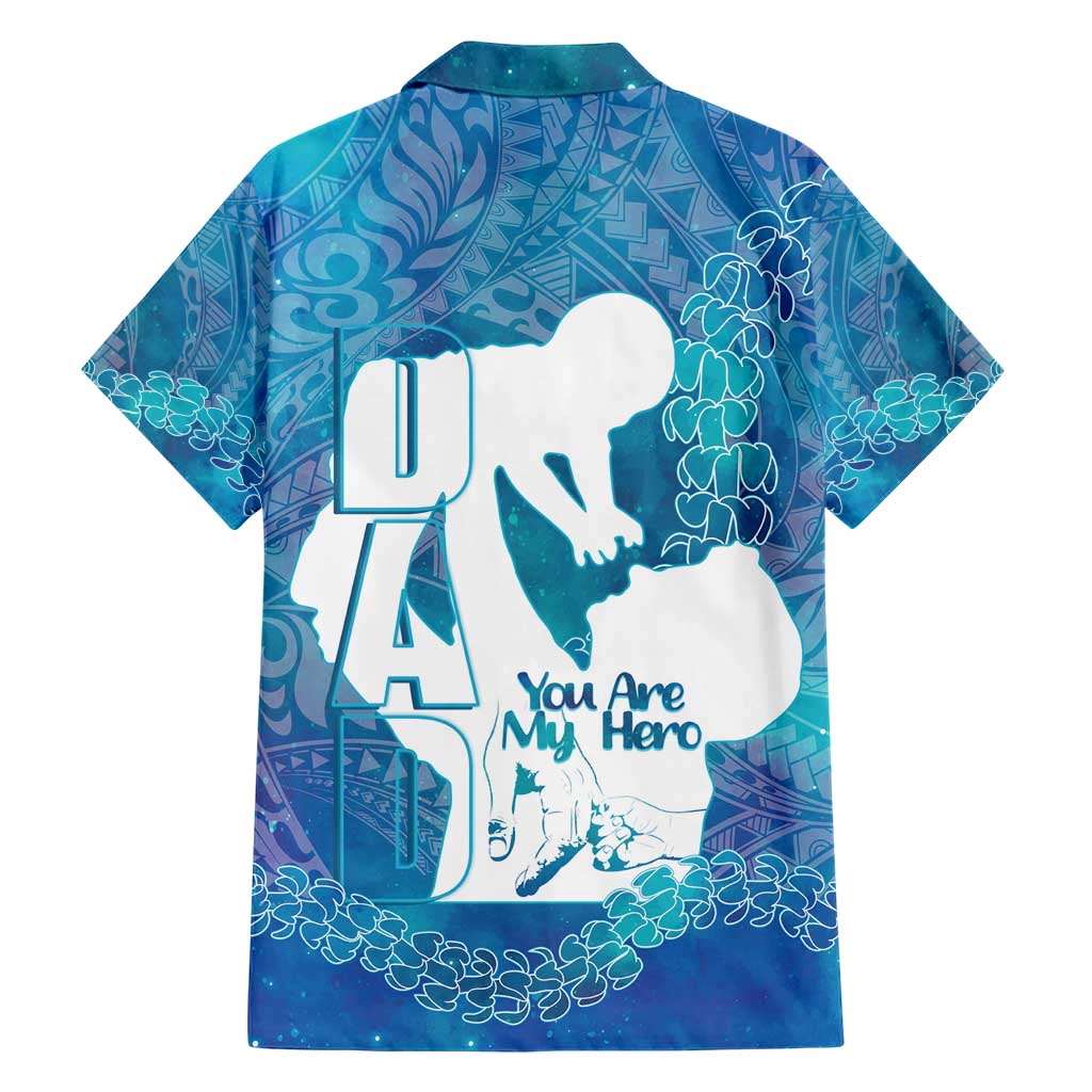 Turquoise Polynesia Father's Day Family Matching Short Sleeve Bodycon Dress and Hawaiian Shirt Dad You Are My Hero LT14 - Polynesian Pride