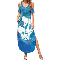 Turquoise Polynesia Father's Day Family Matching Summer Maxi Dress and Hawaiian Shirt Dad You Are My Hero