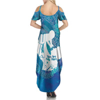 Turquoise Polynesia Father's Day Family Matching Summer Maxi Dress and Hawaiian Shirt Dad You Are My Hero