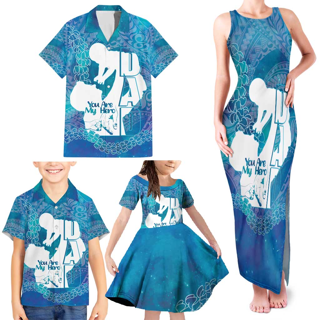 Turquoise Polynesia Father's Day Family Matching Tank Maxi Dress and Hawaiian Shirt Dad You Are My Hero LT14 - Polynesian Pride