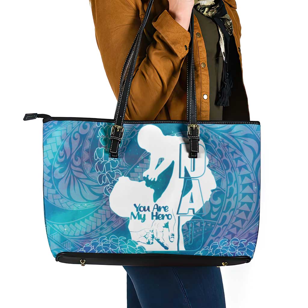 Turquoise Polynesia Father's Day Leather Tote Bag Dad You Are My Hero LT14 - Polynesian Pride