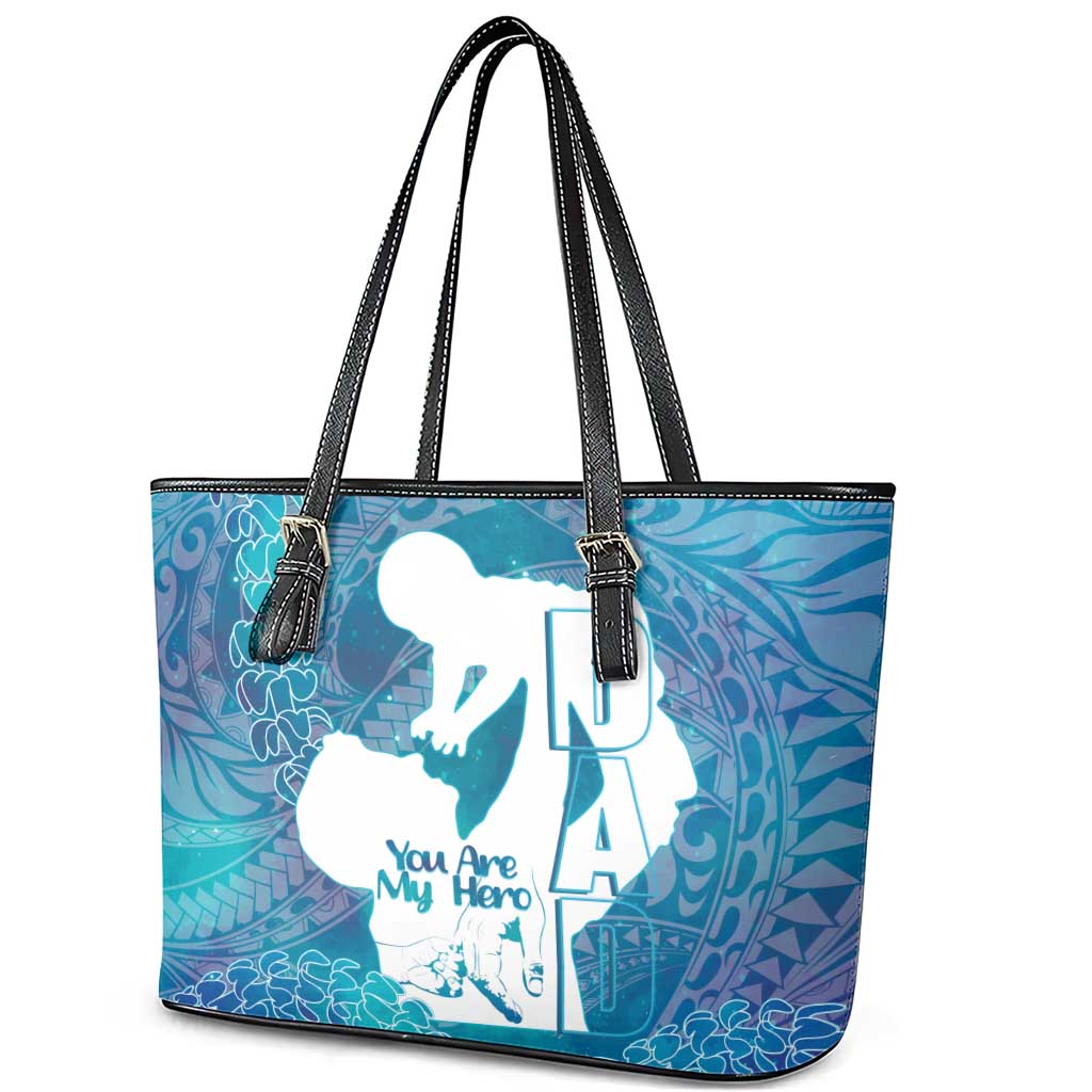 Turquoise Polynesia Father's Day Leather Tote Bag Dad You Are My Hero LT14 - Polynesian Pride