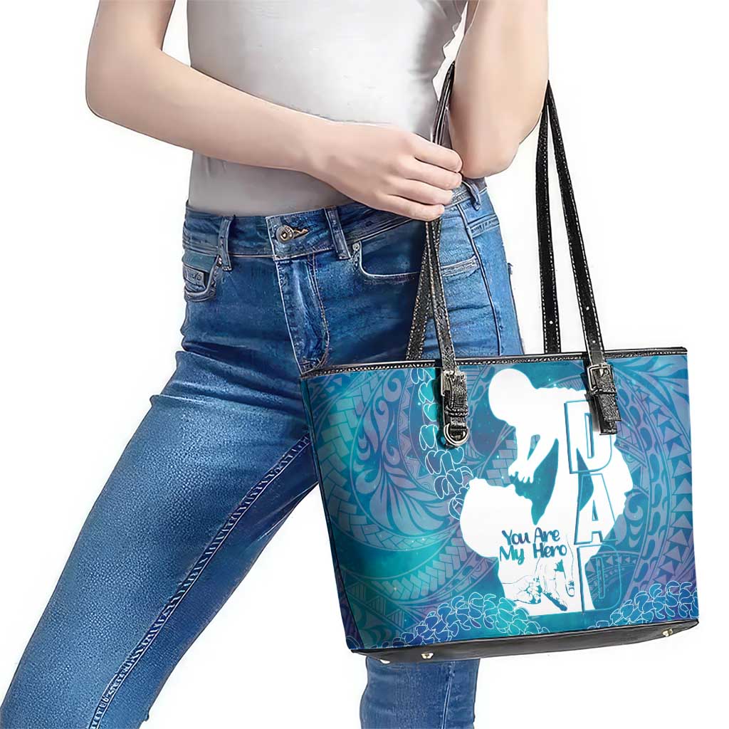 Turquoise Polynesia Father's Day Leather Tote Bag Dad You Are My Hero LT14 - Polynesian Pride