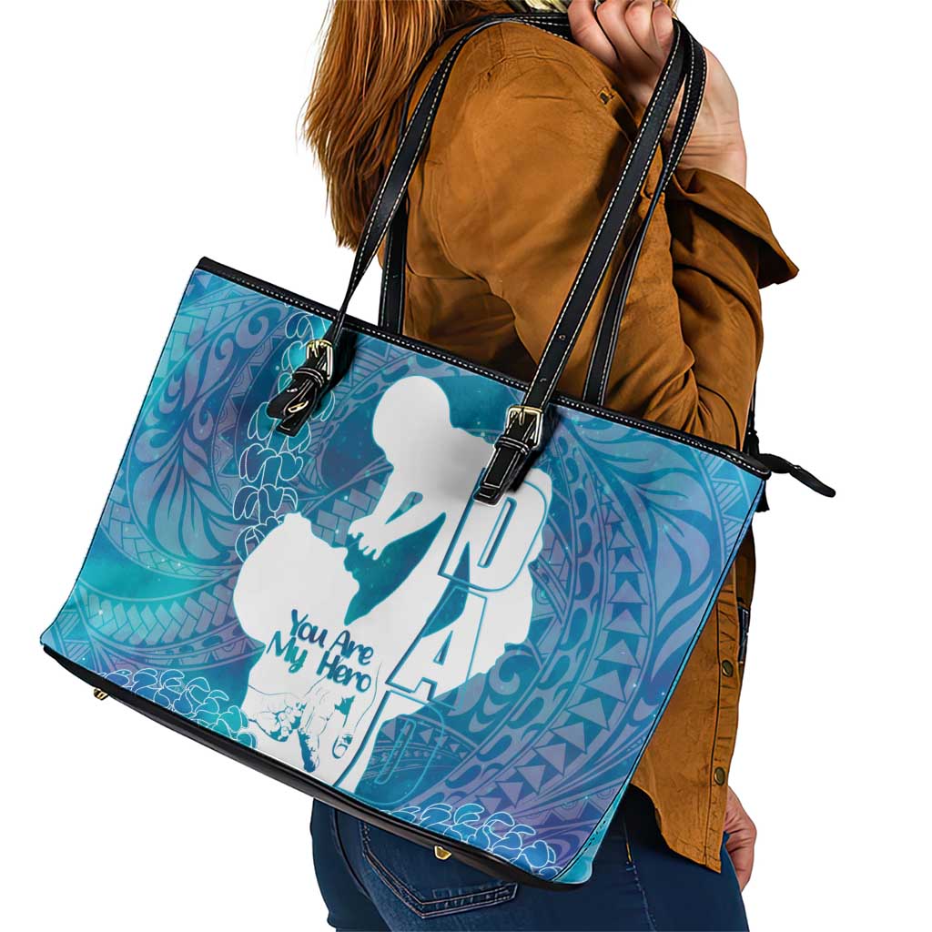 Turquoise Polynesia Father's Day Leather Tote Bag Dad You Are My Hero LT14 - Polynesian Pride