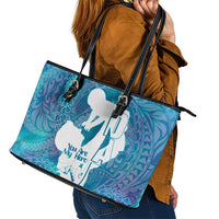 Turquoise Polynesia Father's Day Leather Tote Bag Dad You Are My Hero LT14 - Polynesian Pride