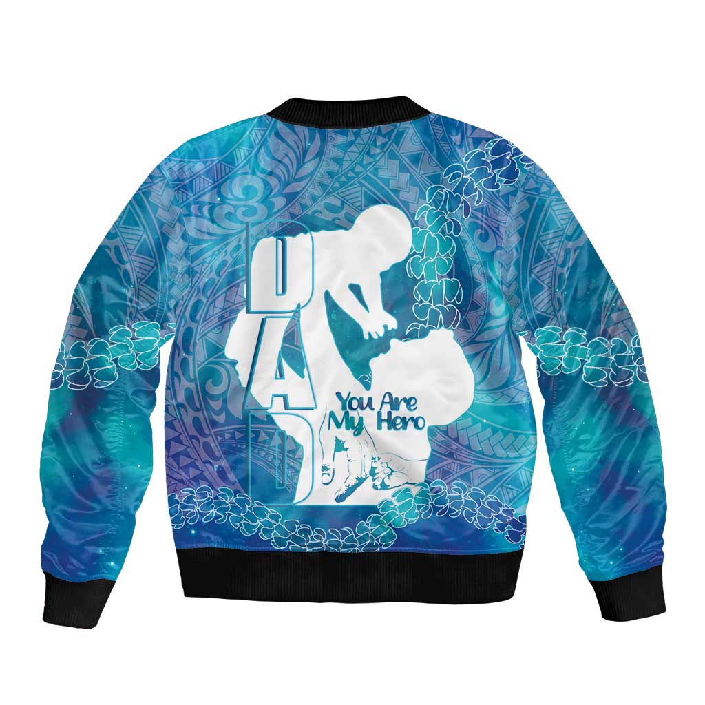 Turquoise Polynesia Father's Day Sleeve Zip Bomber Jacket Dad You Are My Hero LT14 - Polynesian Pride