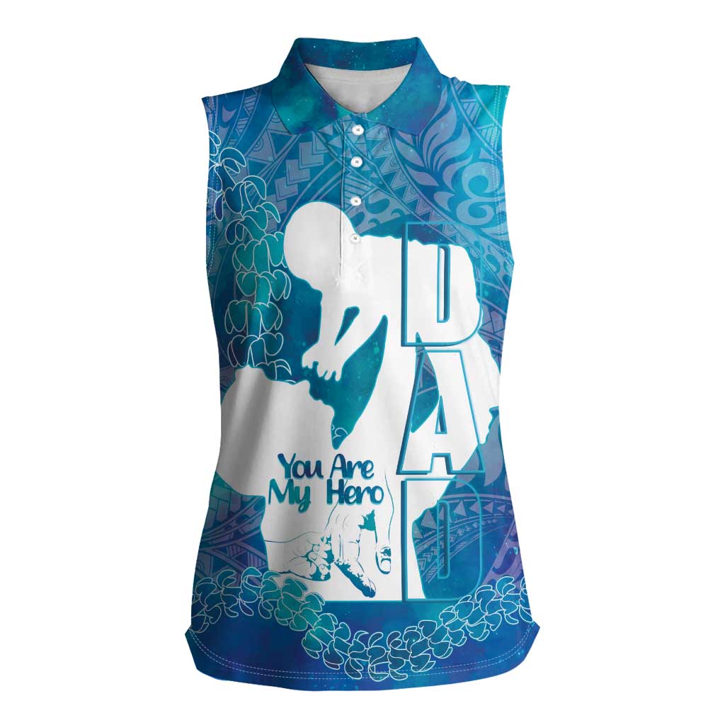Turquoise Polynesia Father's Day Women Sleeveless Polo Shirt Dad You Are My Hero LT14 Female Turquoise - Polynesian Pride