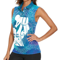 Turquoise Polynesia Father's Day Women Sleeveless Polo Shirt Dad You Are My Hero LT14 - Polynesian Pride