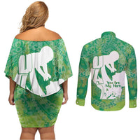 Green Polynesia Father's Day Couples Matching Off Shoulder Short Dress and Long Sleeve Button Shirt Dad You Are My Hero LT14 - Polynesian Pride