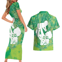 Green Polynesia Father's Day Couples Matching Short Sleeve Bodycon Dress and Hawaiian Shirt Dad You Are My Hero LT14 - Polynesian Pride