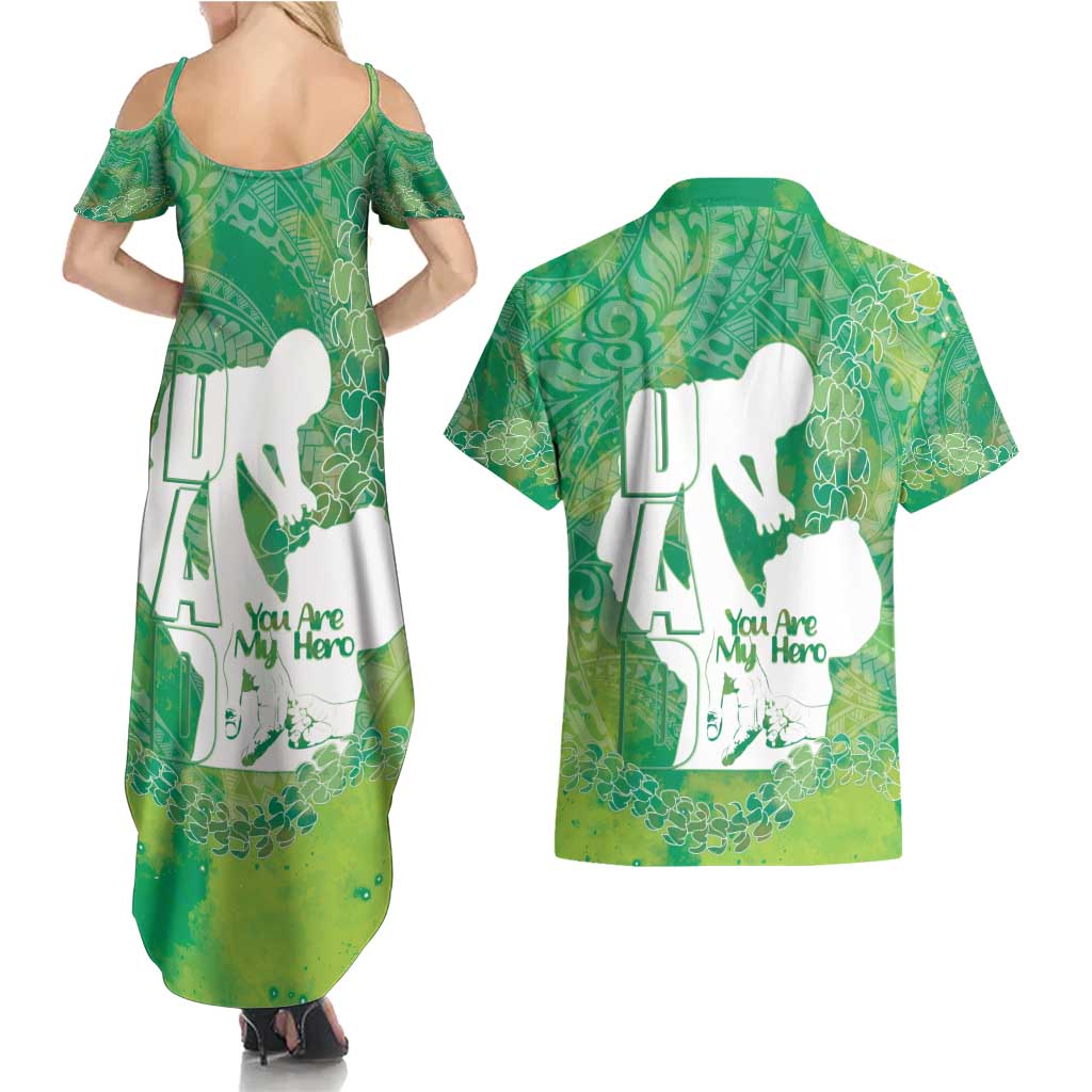 Green Polynesia Father's Day Couples Matching Summer Maxi Dress and Hawaiian Shirt Dad You Are My Hero LT14 - Polynesian Pride