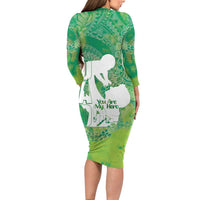 Green Polynesia Father's Day Family Matching Long Sleeve Bodycon Dress and Hawaiian Shirt Dad You Are My Hero LT14 - Polynesian Pride