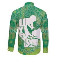 Green Polynesia Father's Day Family Matching Off The Shoulder Long Sleeve Dress and Hawaiian Shirt Dad You Are My Hero