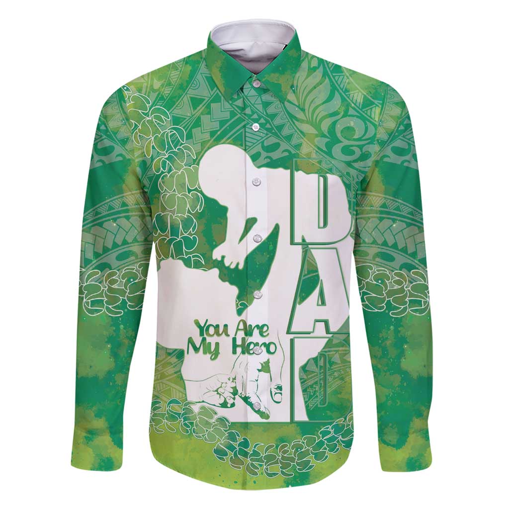 Green Polynesia Father's Day Family Matching Off Shoulder Maxi Dress and Hawaiian Shirt Dad You Are My Hero