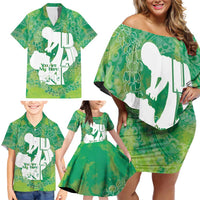 Green Polynesia Father's Day Family Matching Off Shoulder Short Dress and Hawaiian Shirt Dad You Are My Hero