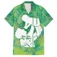 Green Polynesia Father's Day Family Matching Off Shoulder Short Dress and Hawaiian Shirt Dad You Are My Hero