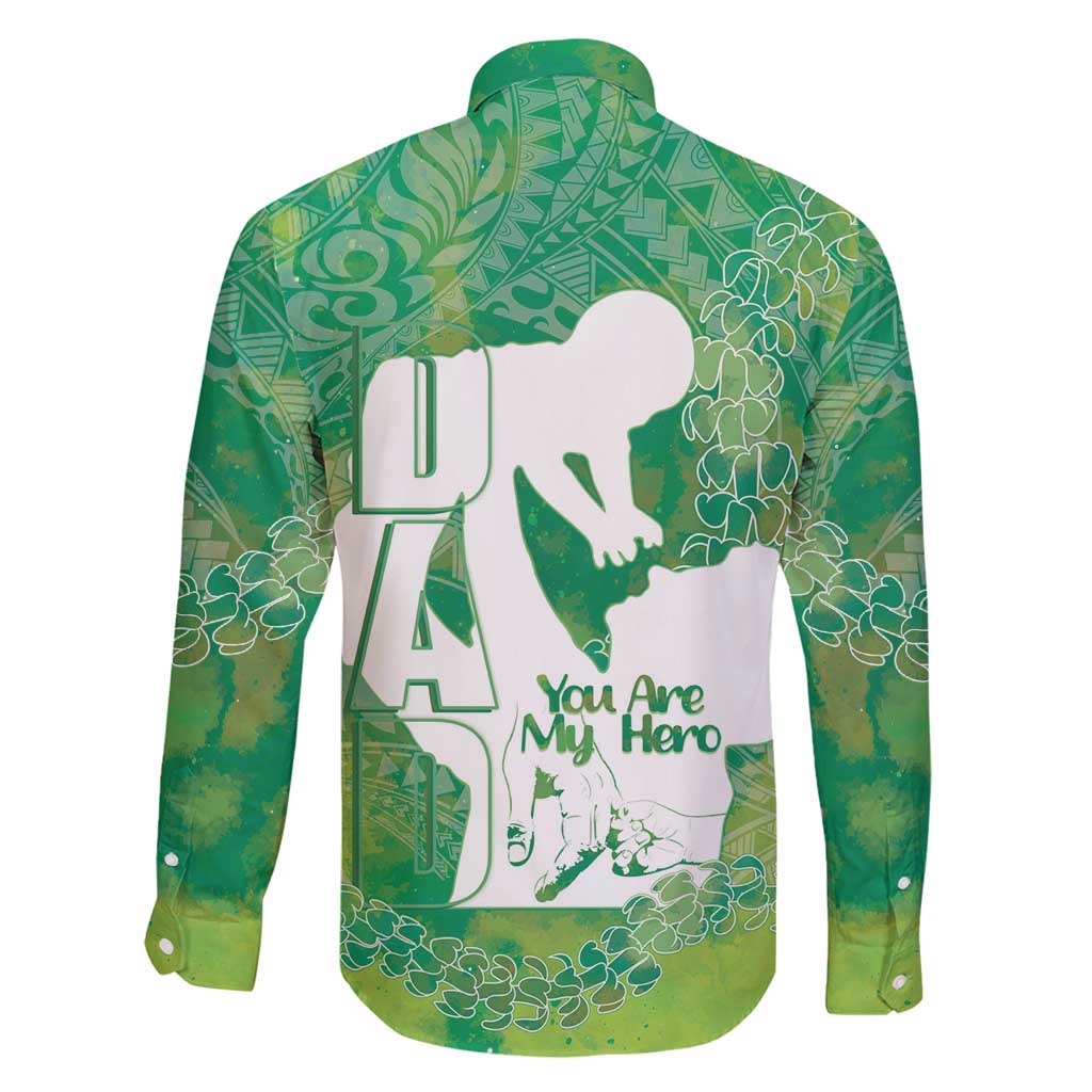 Green Polynesia Father's Day Family Matching Off Shoulder Short Dress and Hawaiian Shirt Dad You Are My Hero