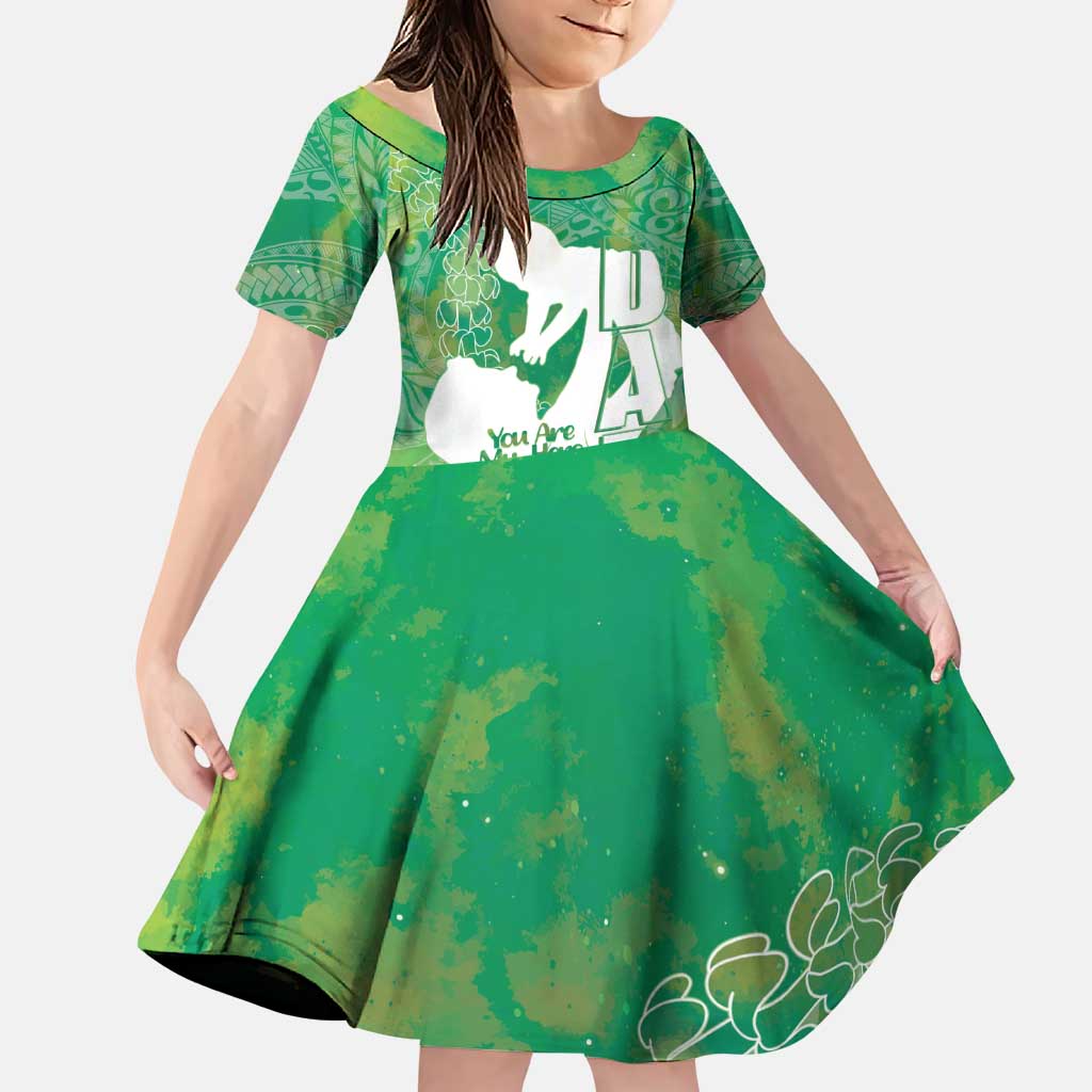 Green Polynesia Father's Day Family Matching Puletasi and Hawaiian Shirt Dad You Are My Hero LT14 Daughter's Dress Green - Polynesian Pride