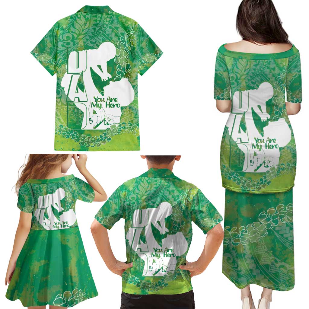 Green Polynesia Father's Day Family Matching Puletasi and Hawaiian Shirt Dad You Are My Hero LT14 - Polynesian Pride
