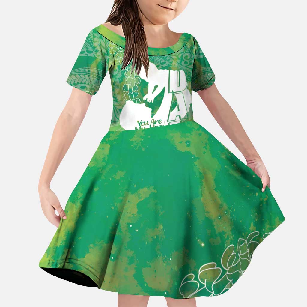 Green Polynesia Father's Day Family Matching Short Sleeve Bodycon Dress and Hawaiian Shirt Dad You Are My Hero LT14 Daughter's Dress Green - Polynesian Pride