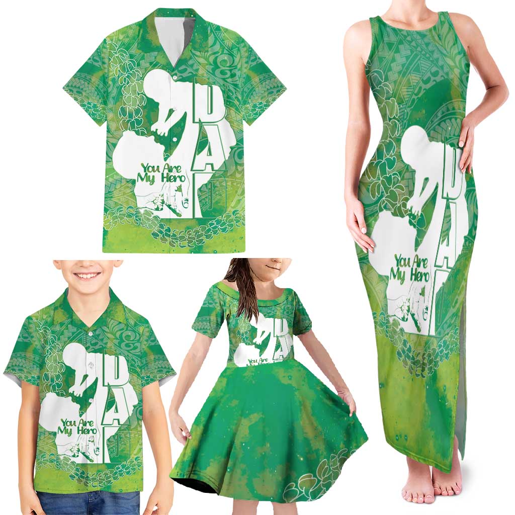 Green Polynesia Father's Day Family Matching Tank Maxi Dress and Hawaiian Shirt Dad You Are My Hero LT14 - Polynesian Pride