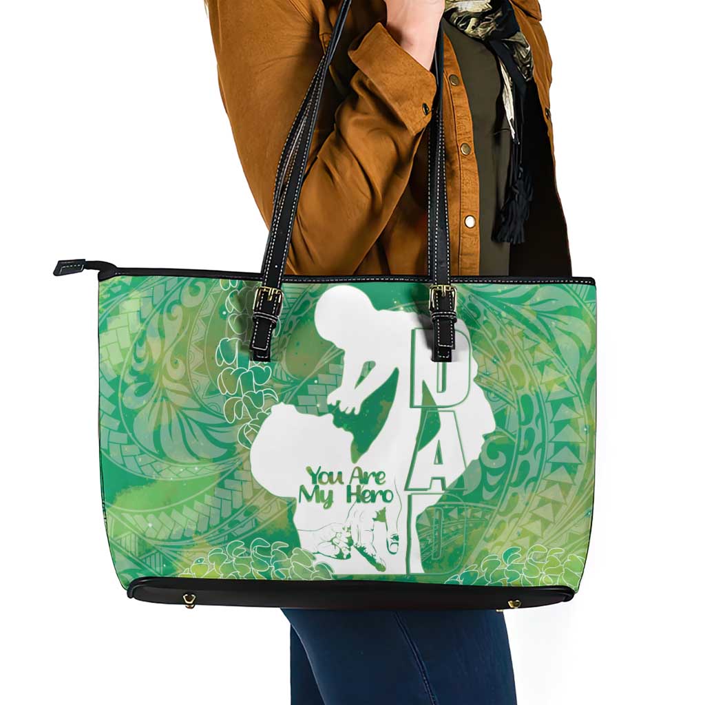 Green Polynesia Father's Day Leather Tote Bag Dad You Are My Hero LT14 - Polynesian Pride