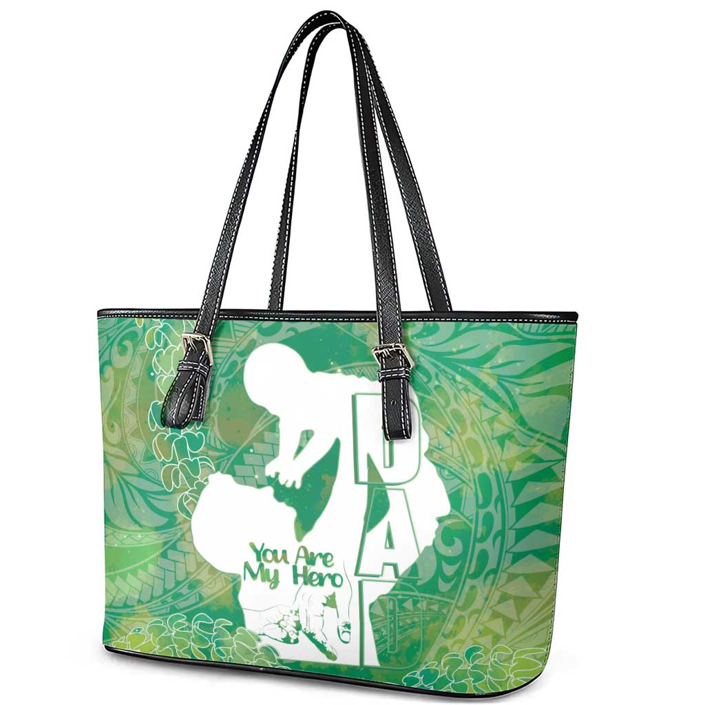 Green Polynesia Father's Day Leather Tote Bag Dad You Are My Hero LT14 - Polynesian Pride