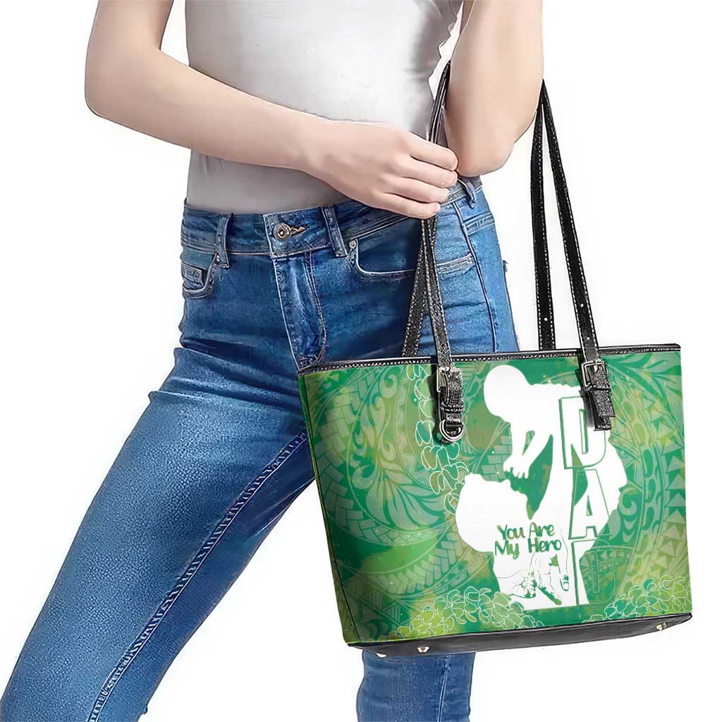 Green Polynesia Father's Day Leather Tote Bag Dad You Are My Hero LT14 - Polynesian Pride