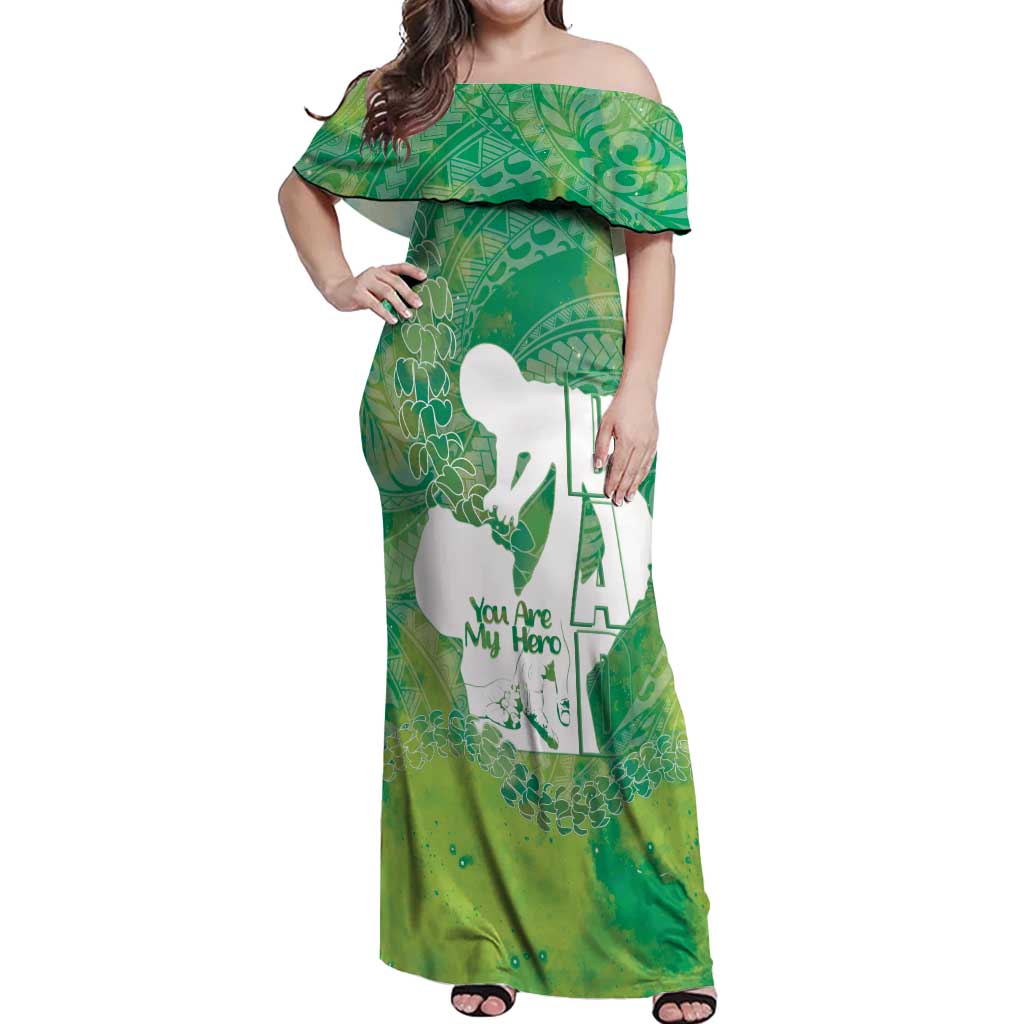 Green Polynesia Father's Day Off Shoulder Maxi Dress Dad You Are My Hero
