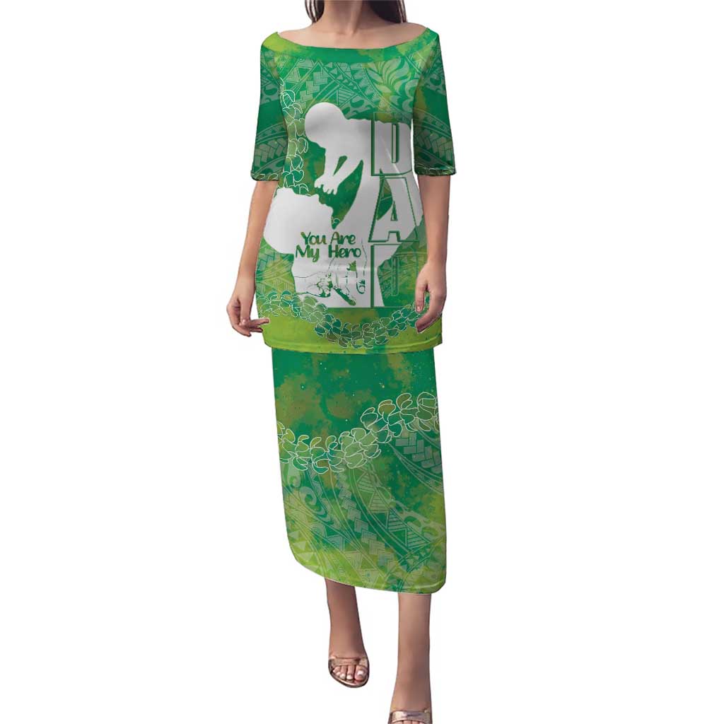 Green Polynesia Father's Day Puletasi Dad You Are My Hero