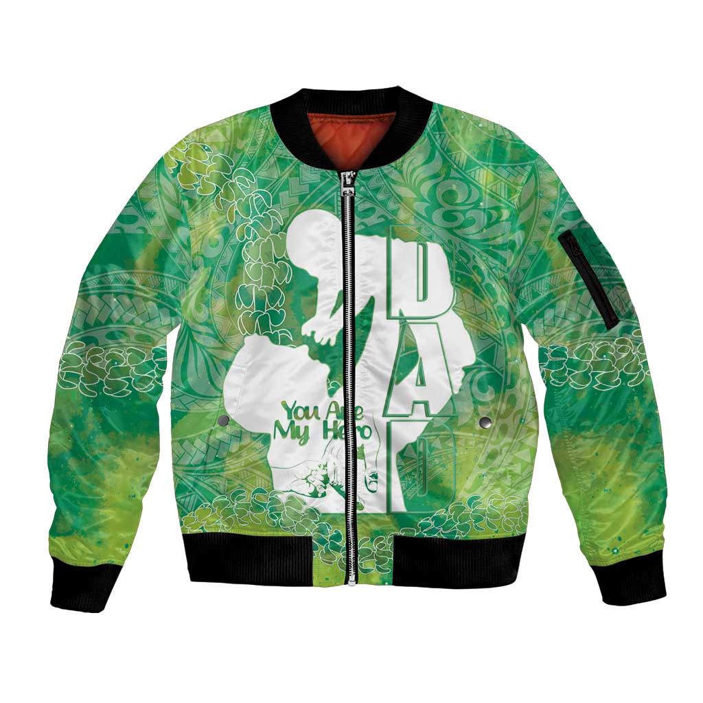 Green Polynesia Father's Day Sleeve Zip Bomber Jacket Dad You Are My Hero LT14 Unisex Green - Polynesian Pride
