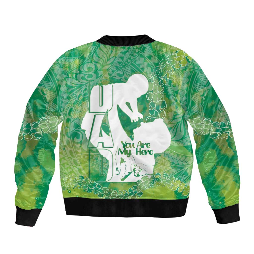 Green Polynesia Father's Day Sleeve Zip Bomber Jacket Dad You Are My Hero LT14 - Polynesian Pride