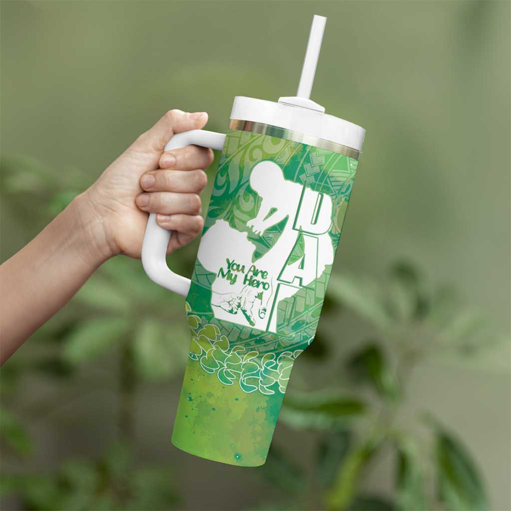 Green Polynesia Father's Day Tumbler With Handle Dad You Are My Hero LT14 - Polynesian Pride