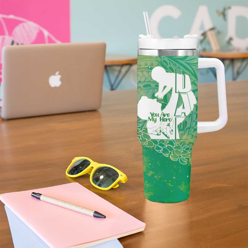 Green Polynesia Father's Day Tumbler With Handle Dad You Are My Hero LT14 - Polynesian Pride