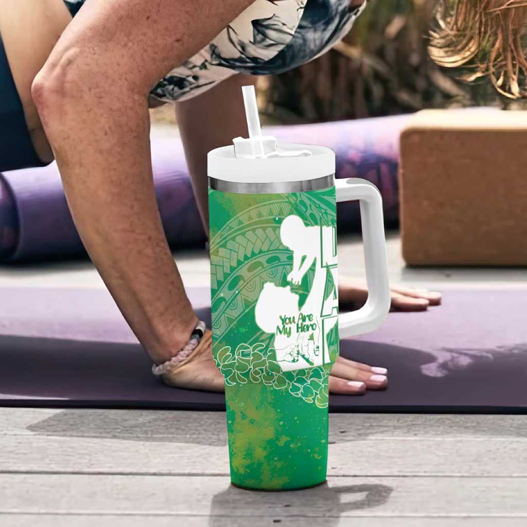 Green Polynesia Father's Day Tumbler With Handle Dad You Are My Hero LT14 - Polynesian Pride
