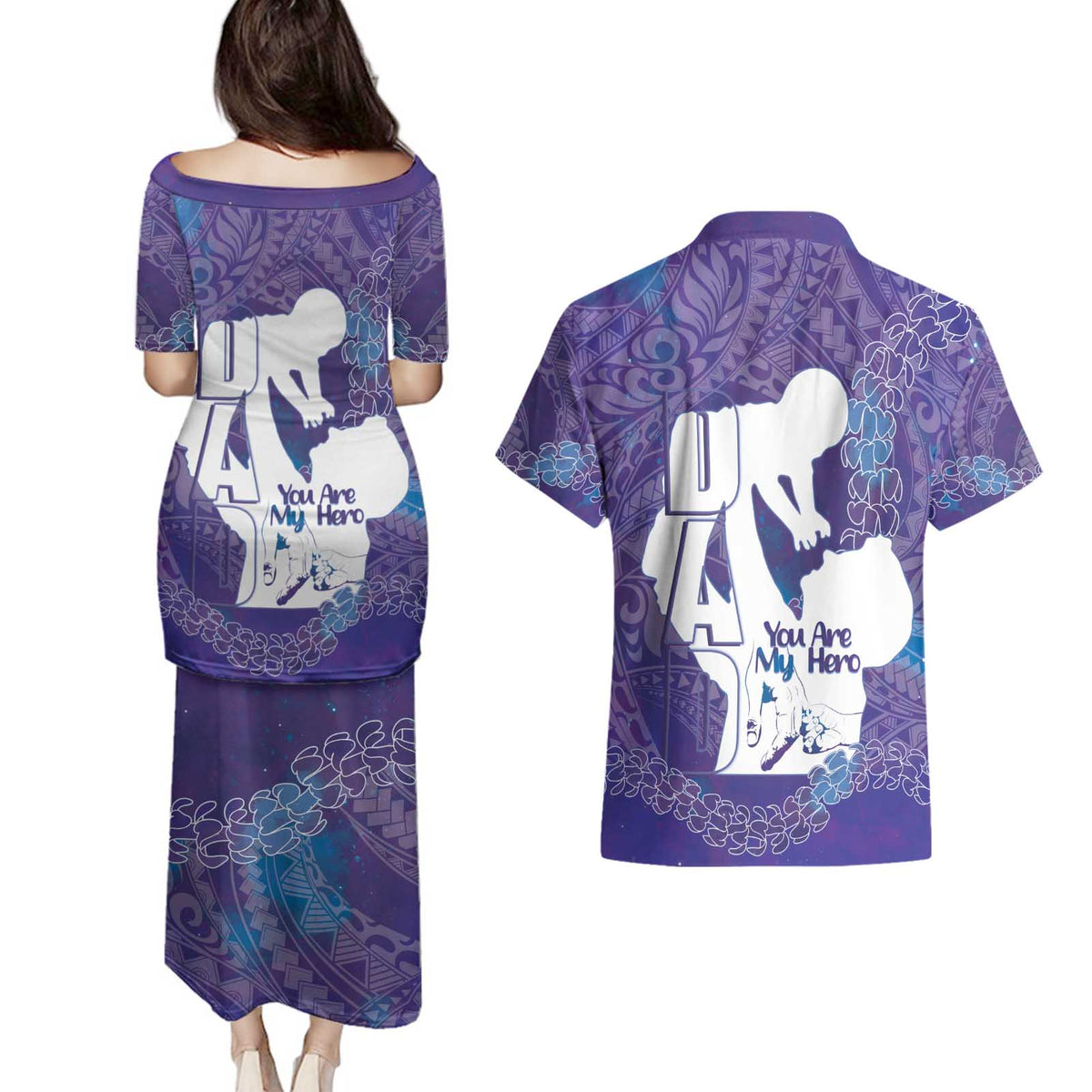 Purple Polynesia Father's Day Couples Matching Puletasi and Hawaiian Shirt Dad You Are My Hero LT14 - Polynesian Pride