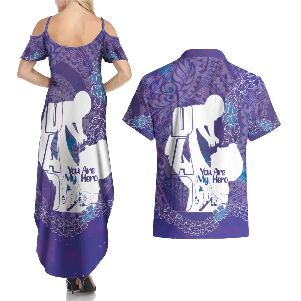 Purple Polynesia Father's Day Couples Matching Summer Maxi Dress and Hawaiian Shirt Dad You Are My Hero LT14 - Polynesian Pride