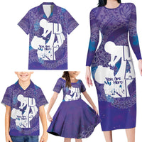 Purple Polynesia Father's Day Family Matching Long Sleeve Bodycon Dress and Hawaiian Shirt Dad You Are My Hero LT14 - Polynesian Pride