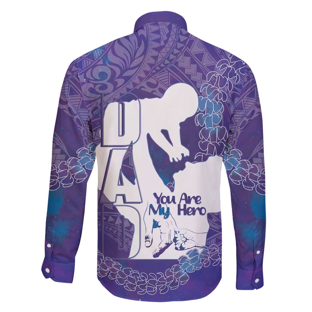 Purple Polynesia Father's Day Family Matching Off Shoulder Short Dress and Hawaiian Shirt Dad You Are My Hero